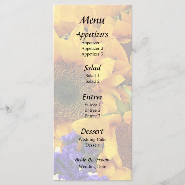 Menu Bouquet de tournesols et de statice pourpre (Devant)