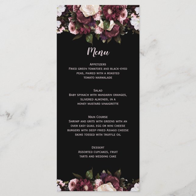 Menu Bouquet Mariage Bourgogne et rose (Devant)