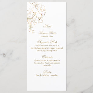Menu bouquet rose couleur or