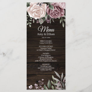 Menu Bouquet Rose rougeâtre en bois foncé