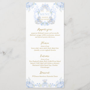 Menu Bow Floral Crest Rustic Elegant Blue Baby Boy Show