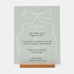 Menu Bow Sage Green Mariage Bar Drink