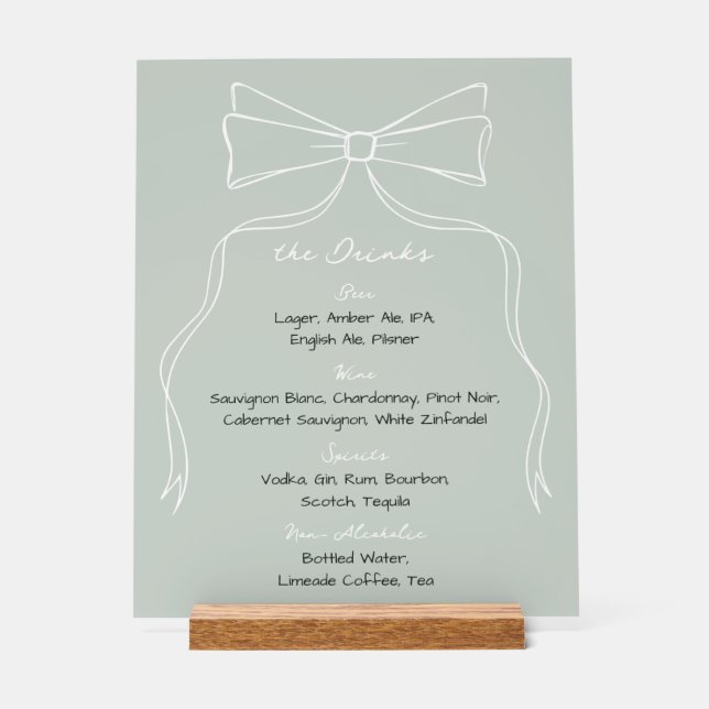 Menu Bow Sage Green Mariage Bar Drink (Recto)