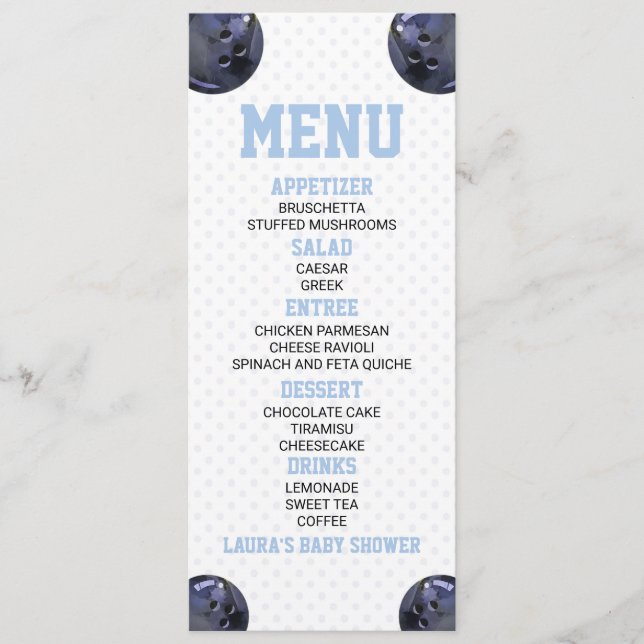 Menu Bowling Ball Sports Blue Baby shower (Devant)