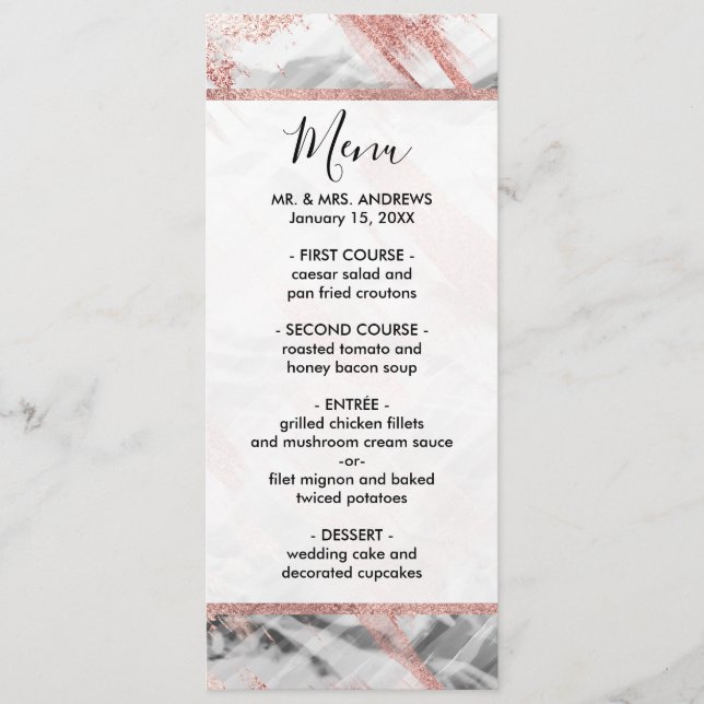 Menu Brochures blanches noires Roses modernes (Devant)