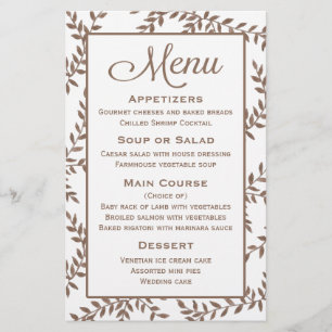 Menu Brown Floral Leaf Watercolor - Mariage