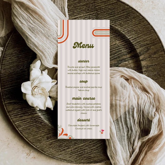Menu Brown & Green Retro Illustrated | Dinner Wedding (Créateur téléchargé)