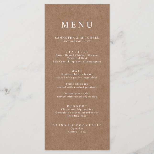 Menu Brown simple Rustique Kraft (Devant)