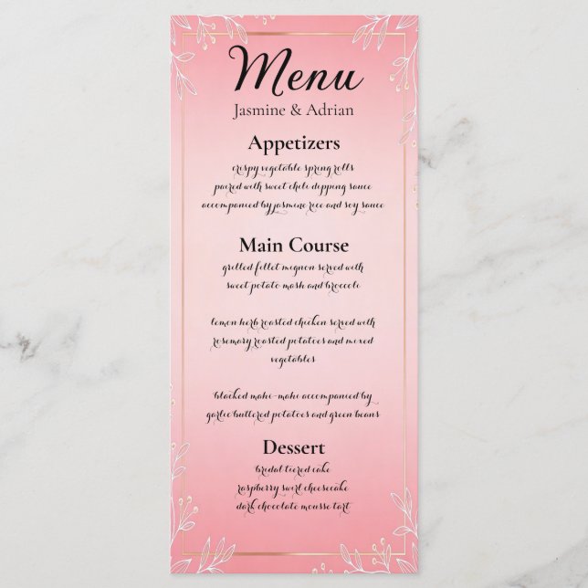 Menu Bubblegum Blush Wedding (Devant)
