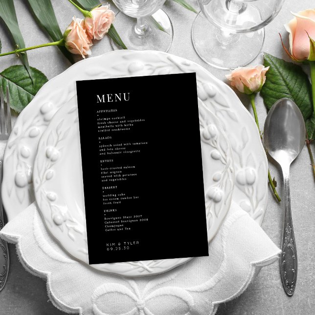 Menu Budget simple noir et blanc mariage (Créateur téléchargé)