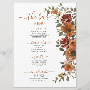 Menu Burange rouille Floral Mariage de automne Boissons