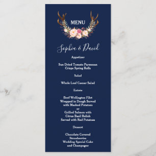 Menu Burgundy Blush Floral Frame Bleu foncé Mariage