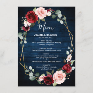 Menu Burgundy Blush Floral moderne Mariage géométrique