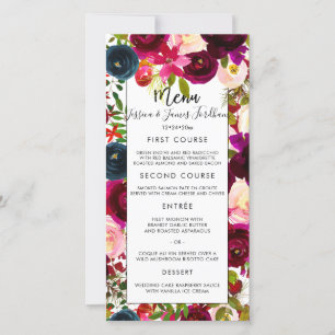 Menu Burgundy, Blush+Navy Carte Fleurs Aquarelles
