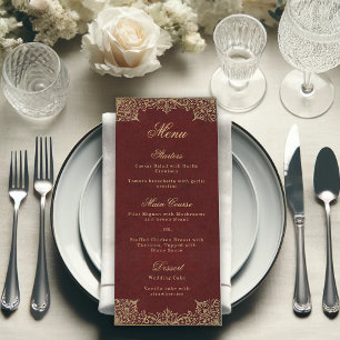 Menu Burgundy Elegant Vintage Gold Script Mariage
