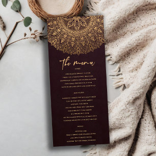 MENU BURGUNDY GOLD CLASSIC ORNATE MANDALA MARIAGE