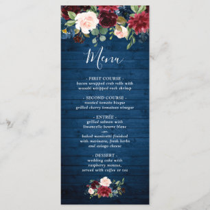 Menu Burgundy Navy Blue Blush Floral Mariage