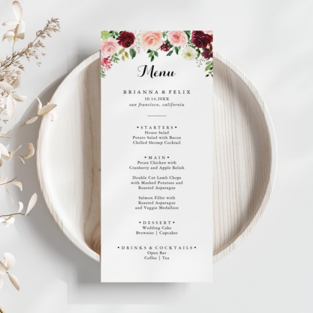 Menu Burgundy Purple Spring Floral Calligraphie Dîner (Créateur téléchargé)