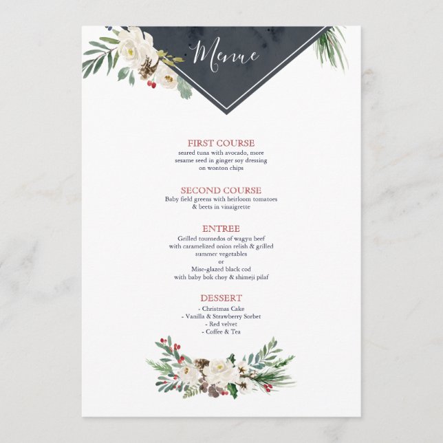 Menu Cadre de bouquet de Noël Holly & White Roses (Devant)
