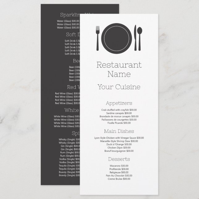 Menu Cadre de dîner, Restaurant Slimline (Devant / Derrière)