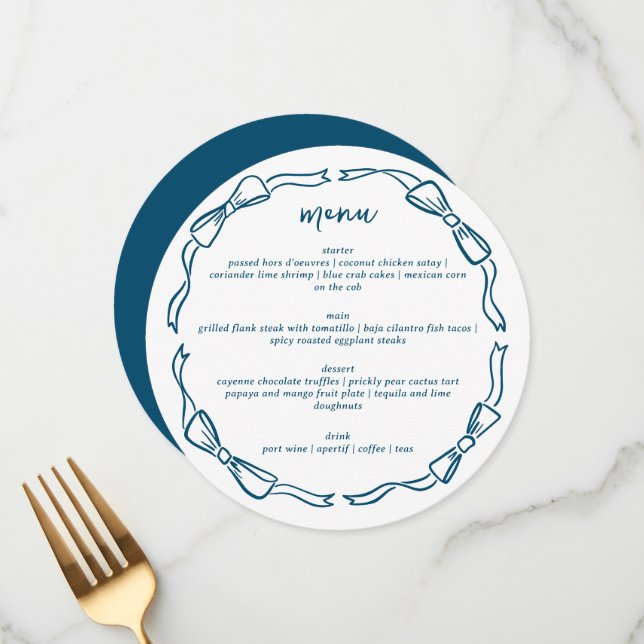 Menu Cadre de Doodle de Ruban Bleu et Blanc (Devant/Arrière en situation)