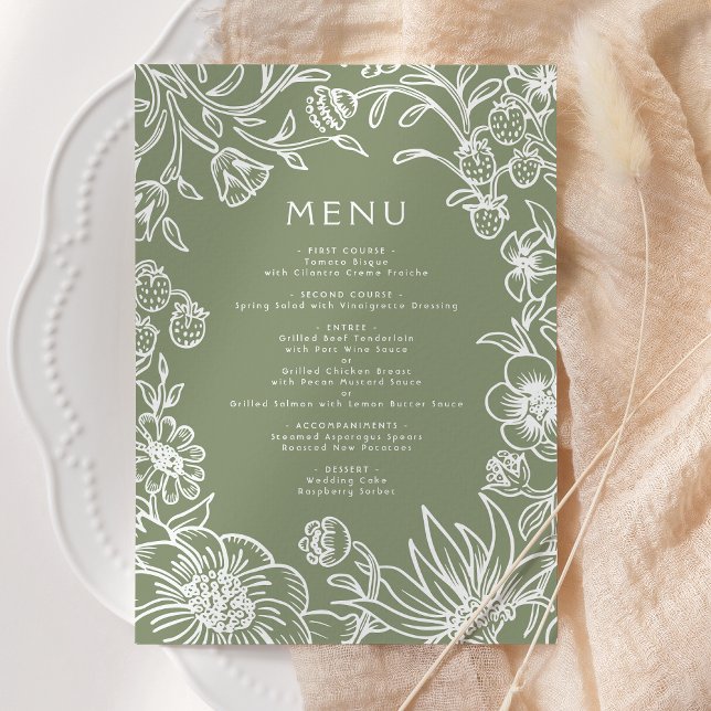 Menu Cadre de mariage botanique vert sauge vintage (Créateur téléchargé)