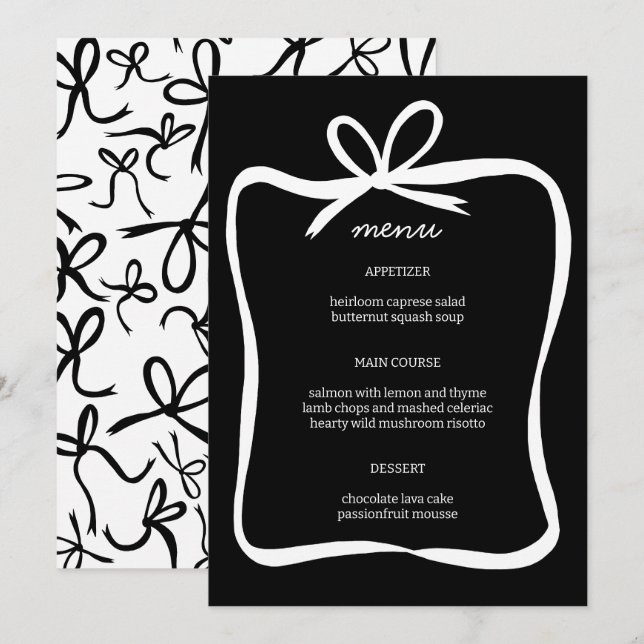 Menu Cadre de ruban Bow Elegant Fête des mariées PERSON (Devant / Derrière)