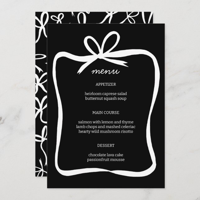 Menu Cadre de ruban Bow Elegant Fête des mariées PERSON (Devant / Derrière)