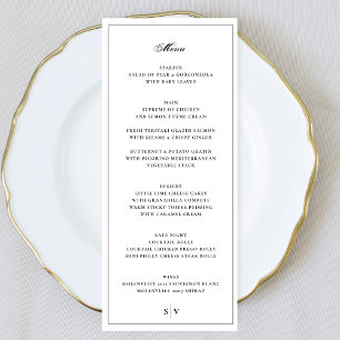 Menu Cadre Élégant Monogramme Mariage Blanc