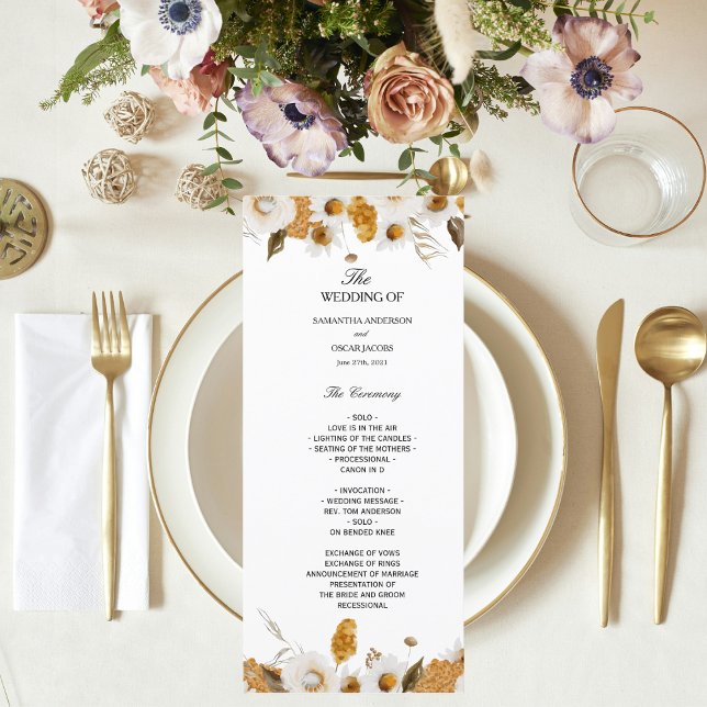 Menu Cadre floral à l'aquarelle jaune et blanc d'automn (Créateur téléchargé)