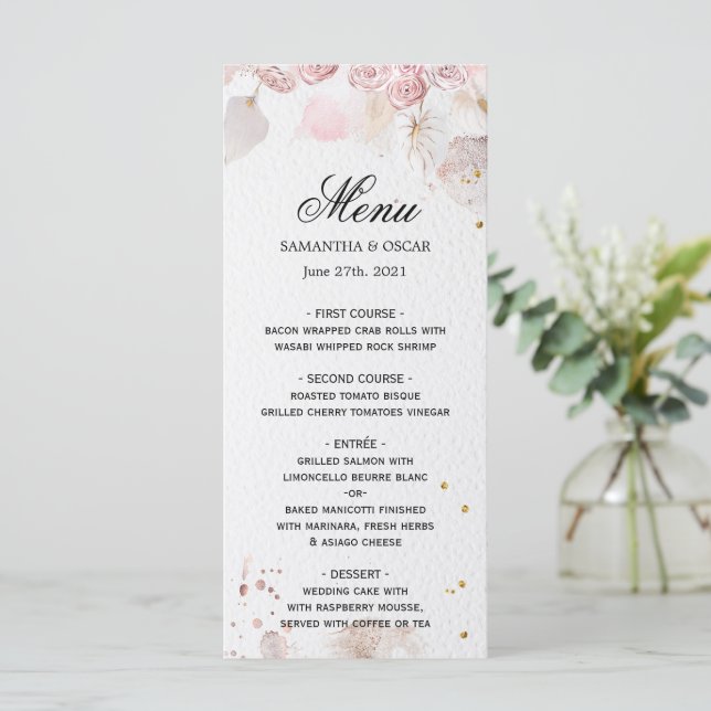 Menu Cadre floral rose pastel élégant chic (Debout devant)