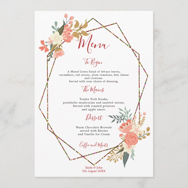 Menu Cadre géométrique élégant Ambrose Florals Mariage (Devant)