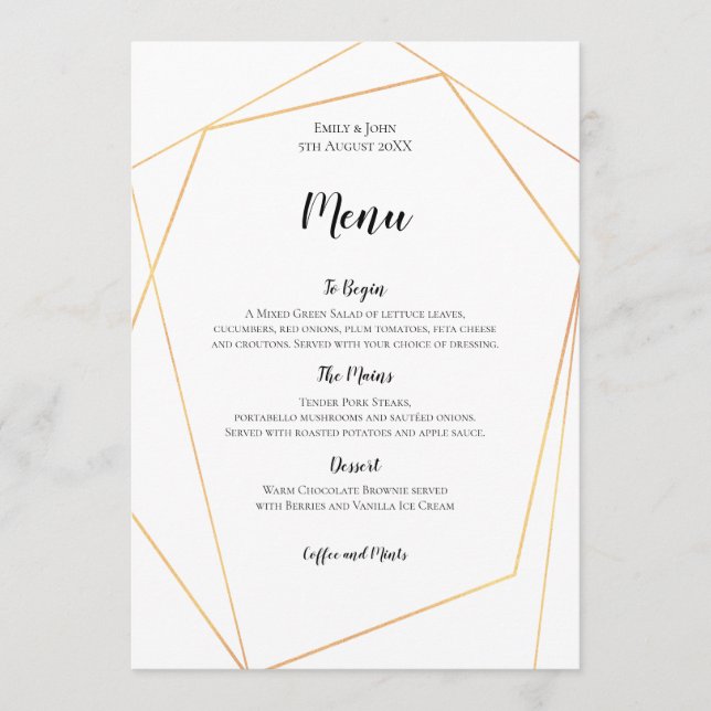 Menu Cadre géométrique simple Or élégant (Devant)