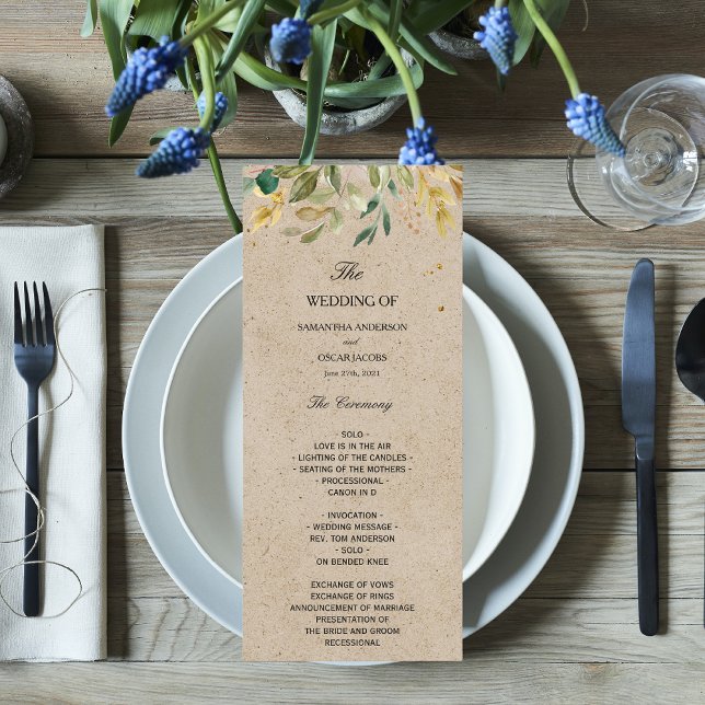 Menu Cadre Kraft feuille de verdure à l'aquarelle moder (Créateur téléchargé)