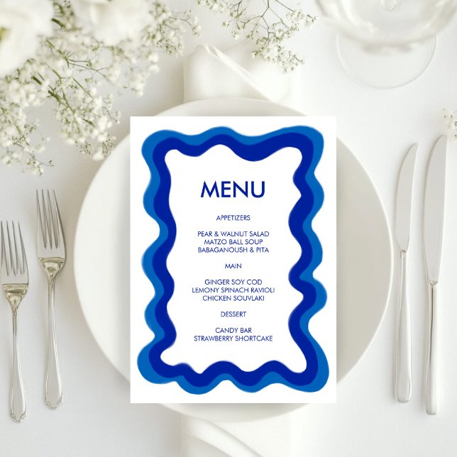 Menu Cadre vague moderne chic bleu Custom Bar Bat mitzv (Wavy Frame Modern Chic Blue Custom Bar Bat Mitzvah Menu
)