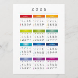 Menu Calendrier coloré 2025 - Couleurs arc-en-ciel 3 co