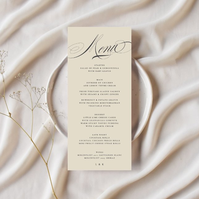 Menu Calligraphie classique élégante Charbon Beige Mari (Créateur téléchargé)