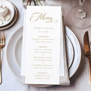 Menu Calligraphie classique romantique Mariage or & bla