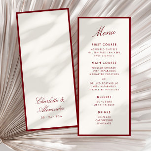 Menu Calligraphie classique Vieux argent rouge profond