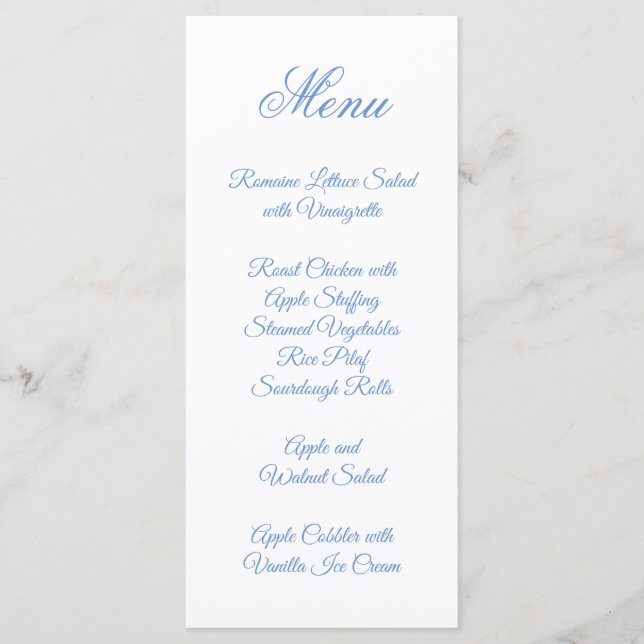 Menu Calligraphie de script fantaisie bleu barbeau (Devant)