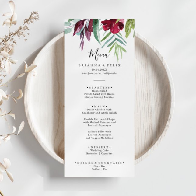 Menu Calligraphie Dîner floral de couleur tropicale (Créateur téléchargé)