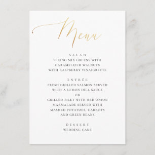 Menu Calligraphie dorée classique   Mariage formel élég