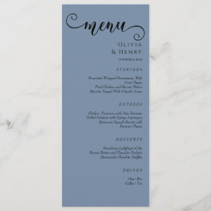 Menu Calligraphie Élégante Mariage Minimaliste Bleu 