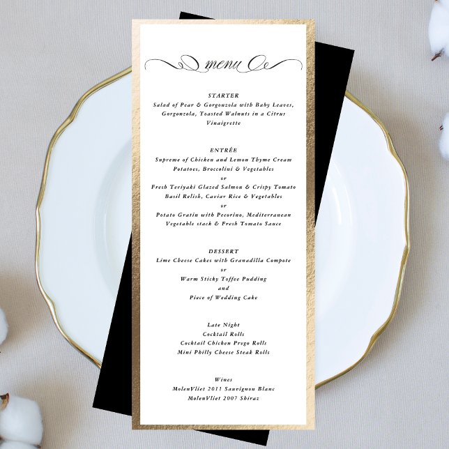 Menu Calligraphie noir blanc, cadre or Mariage officiel (Créateur téléchargé)