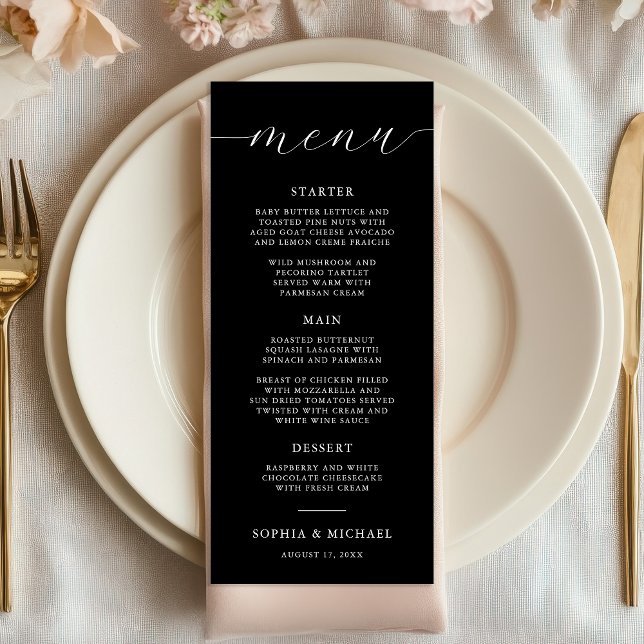 Menu Calligraphie romantique moderne Mariage noir (Créateur téléchargé)