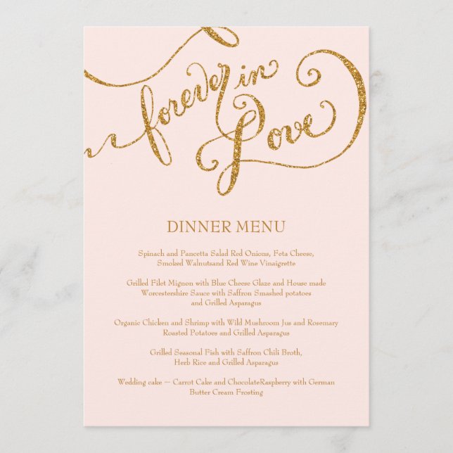 Menu Calligraphie Script Forever in Love Gold Parties s (Devant)