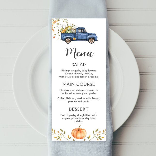 Menu Camion bleu, menu imprimable citrouille modif (Créateur téléchargé)