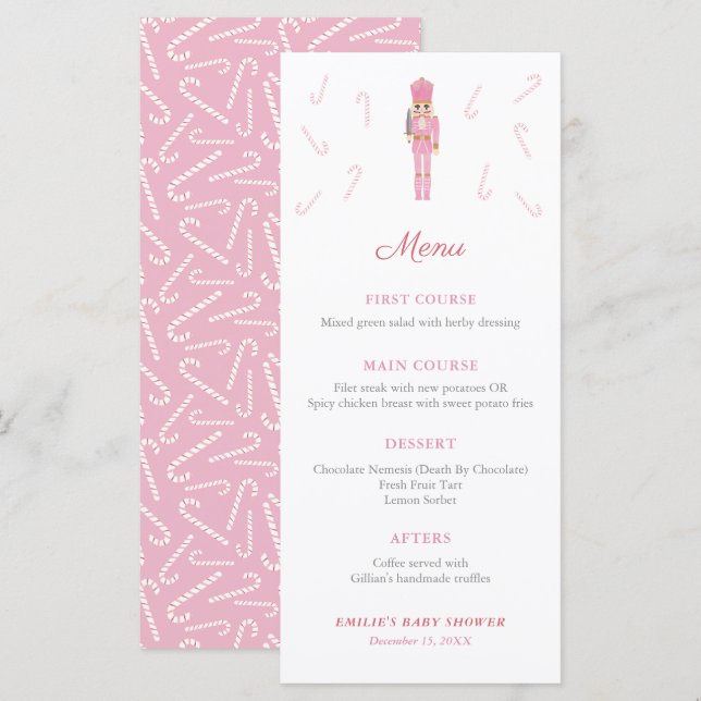 Menu Canneberges roses de Noël pour Baby Shower (Devant / Derrière)
