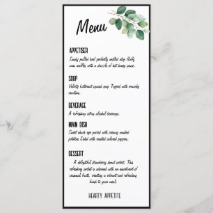 Menu card elegant, classy eucalyptus greenery