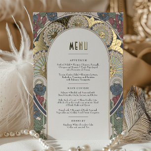 Menu Card Navy Blue Gold Art Nouveau Mucha